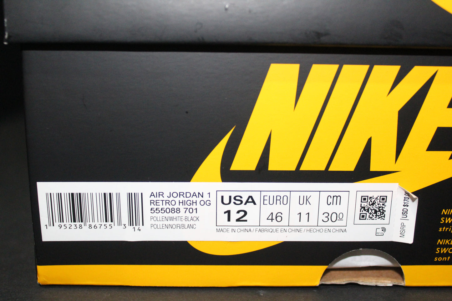 Size 12 - Air Jordan 1 Retro Pollen - 555088-701