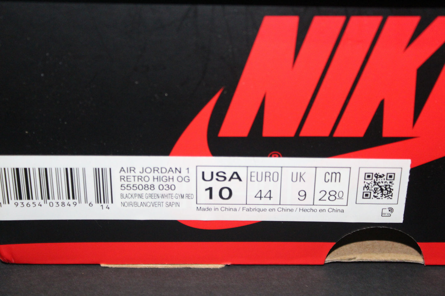 Size 10 - Air Jordan 1 Retro High Pine Green Black 2.0 - 555088-030