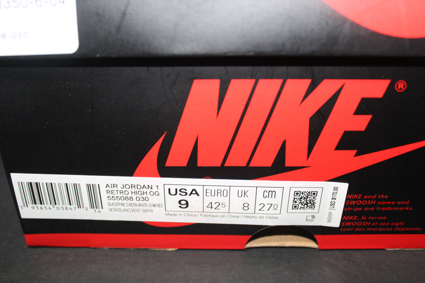Size 9 - Air Jordan 1 Retro High Pine Green Black 2.0 - 555088-030