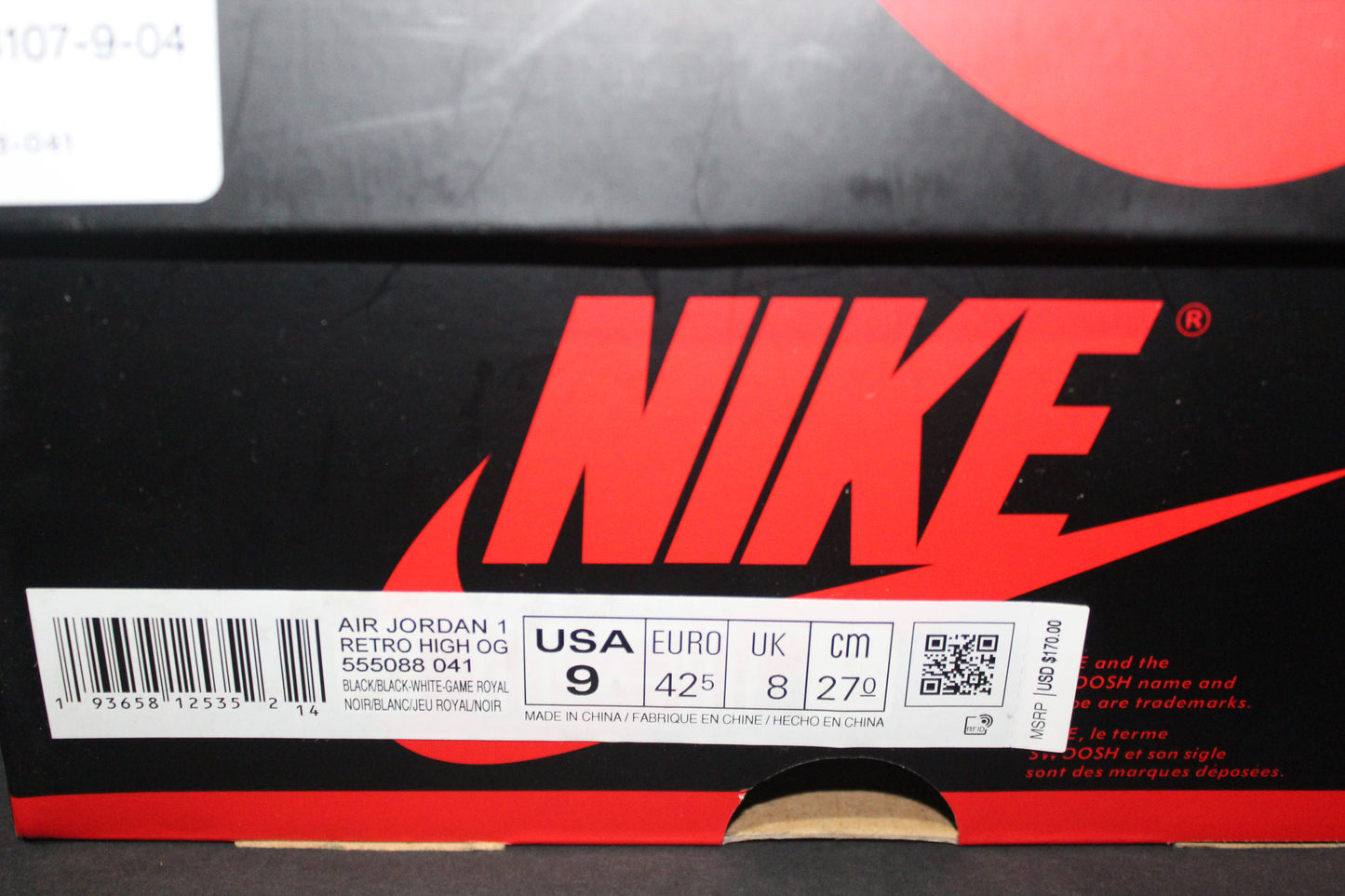 Size 9 - Air Jordan 1 Retro High Royal Toe - 555088-041