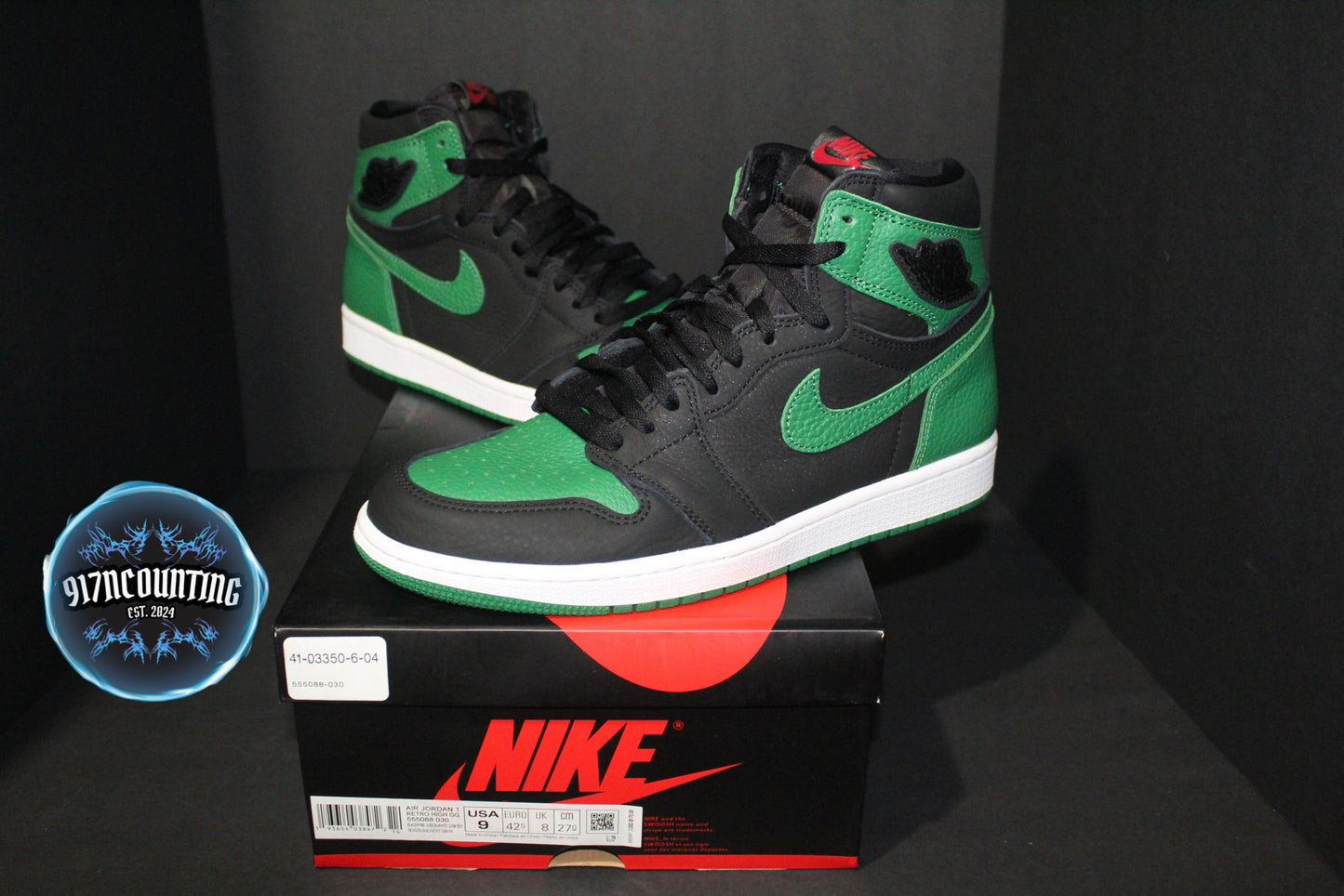 Size 9 - Air Jordan 1 Retro High Pine Green Black 2.0 - 555088-030