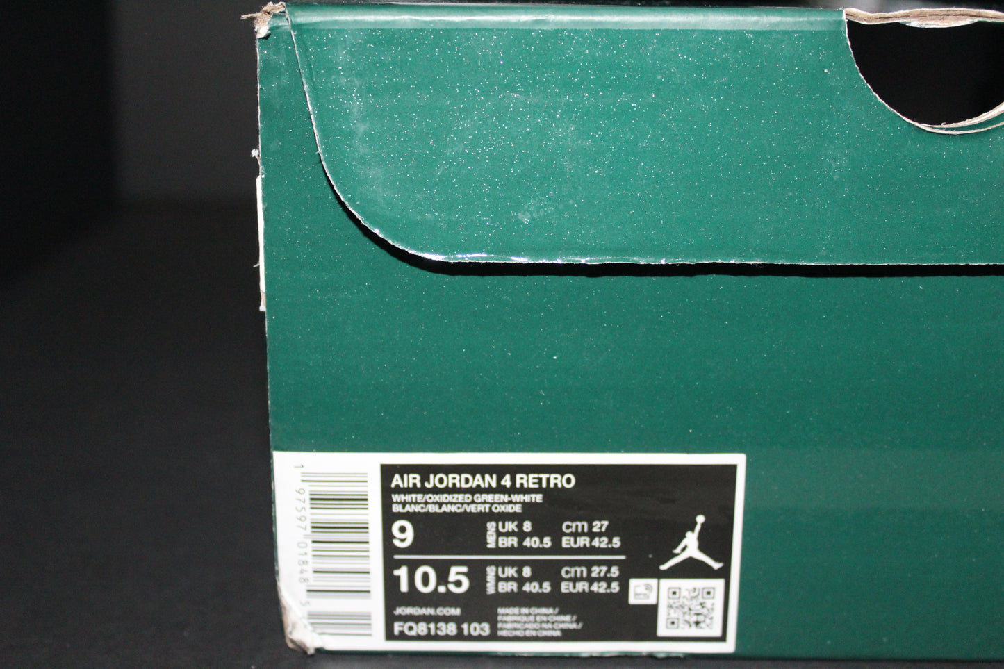 Size 9 - Air Jordan 4 Retro Fire “Oxidzed Green” *Used*