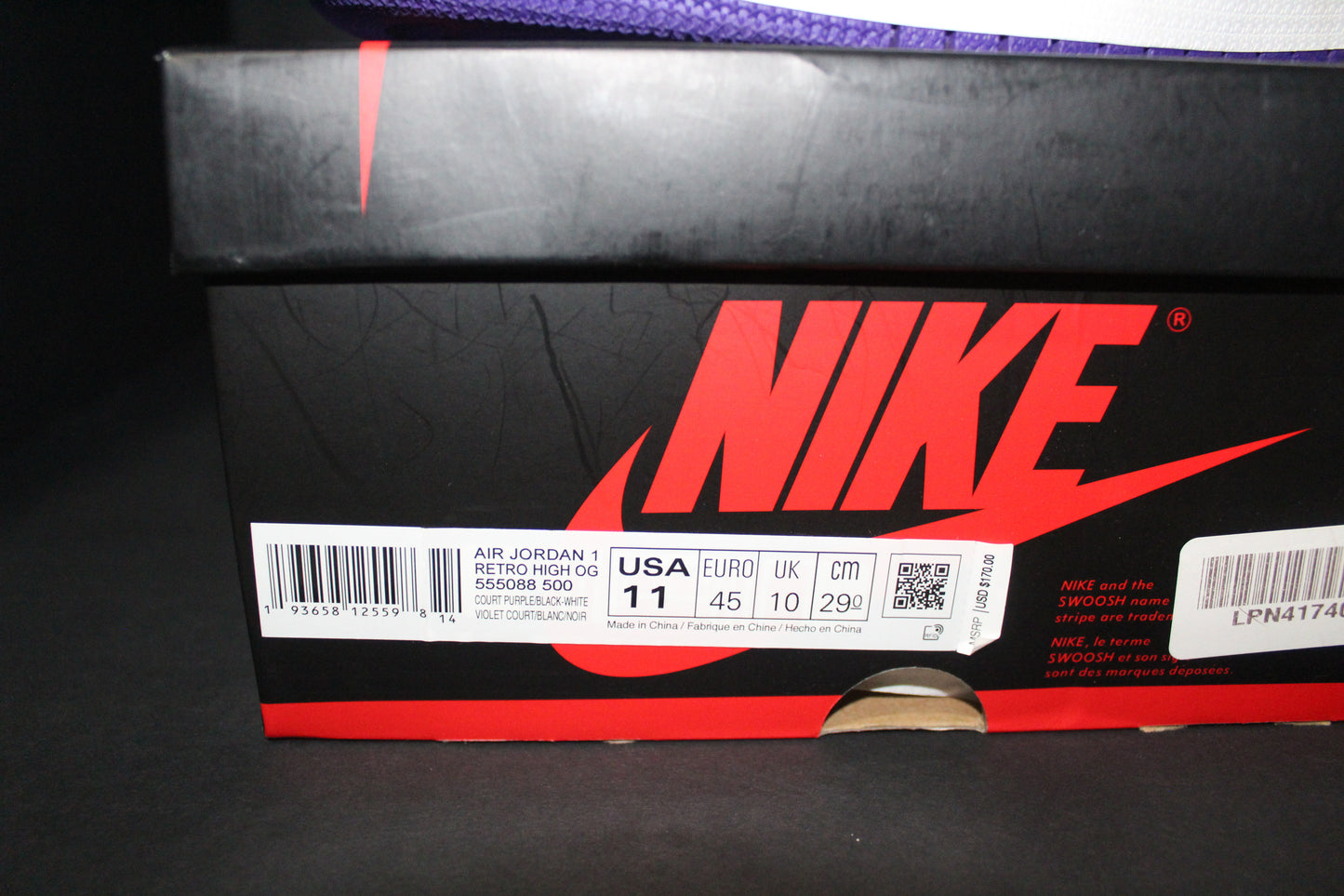 Size 11 - Air Jordan 1 Retro High “Court Purple” *VNDS*